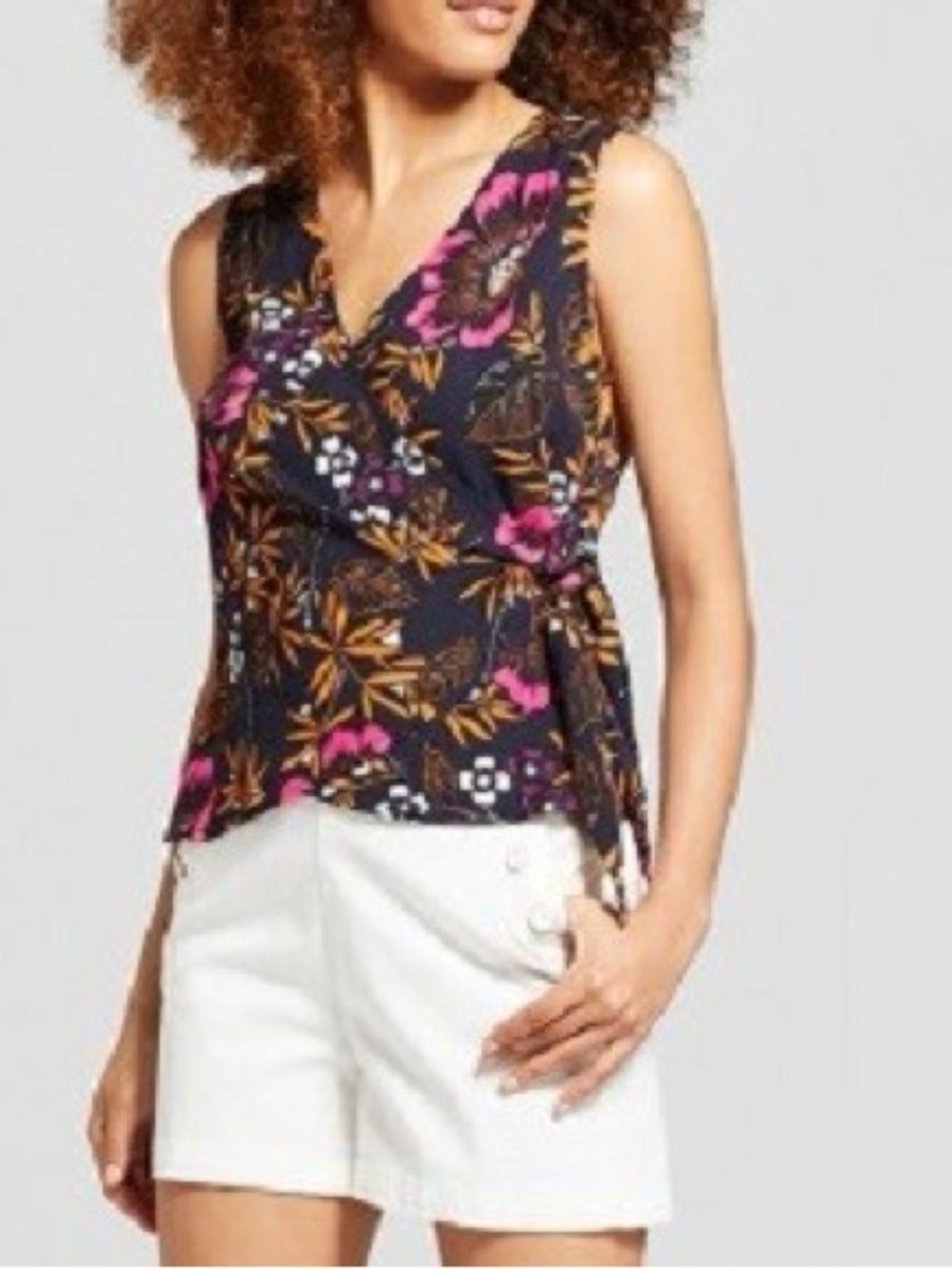 NWT A New Day Navy Floral faux wrap top w side tie Plus size XXL Brand New